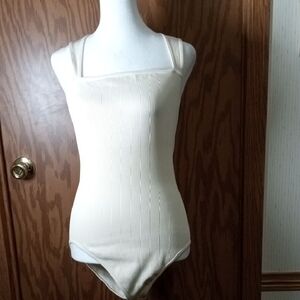 Cream Bodysuit One Piece with Textured Fabric